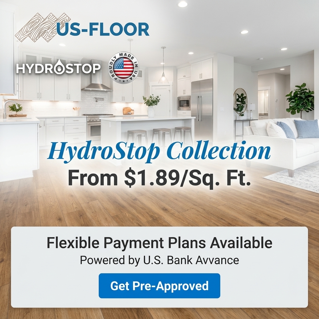 Finance HydroStop Flooring starting at $1.89 per square foot through U.S. Bank Avvance