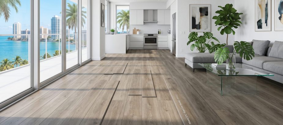 spc rigid core flooring Miami view of the skyline and the water.